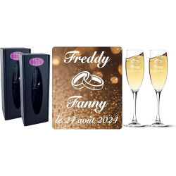 Gravure Events 2 Flûtes à Champagne Gravées en Verre Modèle Alliances avec 2 Boîtes Cadeaux - Cadeau de Mariage pour les Mariés