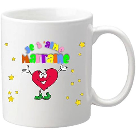 Gravure Events Mug Je t'aime Marraine (Cadeau Parrain Marraine Baptême)