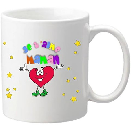 Mug Je t'aime Maman - Cadeau pour la fête des Mères, Noël, Anniversaire, Pâques, Baptême (Mug1Ma)