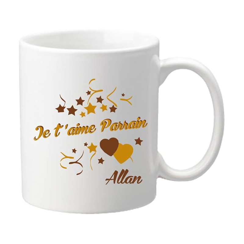 Gravure Events Mug Je t'aime Parrain (Cadeau Parrain Marraine Baptême)