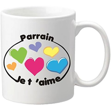 Mug Je t'aime Parrain (Cadeau Parrain Marraine Baptême)