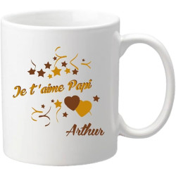Mug Je t'aime Papi - Cadeau pour la fête des Grands Pères, Noël, Anniversaire, Pâques, Baptême (Papy)