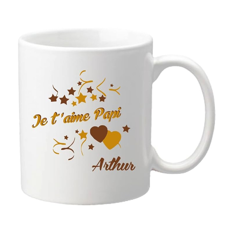Mug Je t'aime Papi - Cadeau pour la fête des Grands Pères, Noël, Anniversaire, Pâques, Baptême (Papy)