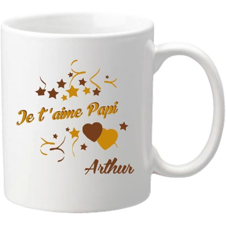 Mug Je t'aime Papi - Cadeau pour la fête des Grands Pères, Noël, Anniversaire, Pâques, Baptême (Papy)
