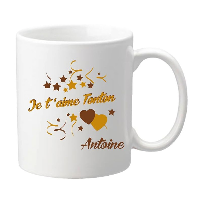 Gravure Events Mug Je t'aime Tonton - Cadeau pour Noël, Anniversaire, Naissance, Baptême