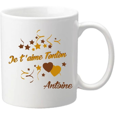 Gravure Events Mug Je t'aime Tonton - Cadeau pour Noël, Anniversaire, Naissance, Baptême