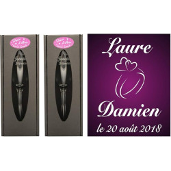 Gravure Events 2 Flûtes à Champagne Gravées Modèle Alliances Cœurs avec 2 Boîtes Cadeaux - Cadeau de Mariage pour Les Mariés