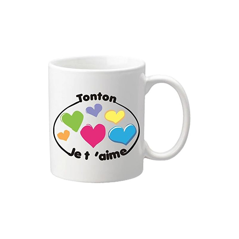 Mug Je t'aime Tonton - Cadeau pour Noël, Anniversaire, Naissance, Baptême