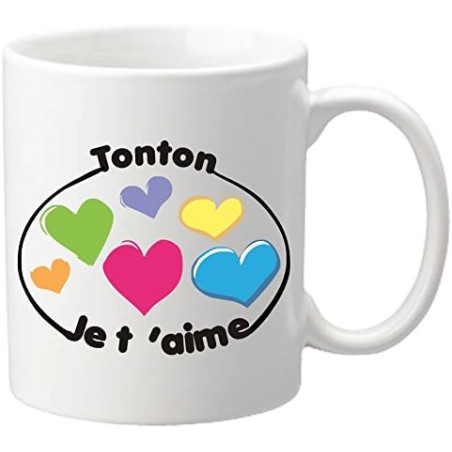 Mug Je t'aime Tonton - Cadeau pour Noël, Anniversaire, Naissance, Baptême