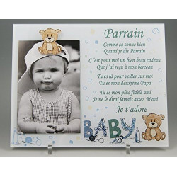 Gravure Events Cadre Photo - modèle Bleu pour Parrain – (Cadeau Parrain Marraine Baptême & Communion)