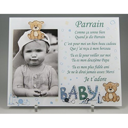 Gravure Events Cadre Photo - modèle Bleu pour Parrain – (Cadeau Parrain Marraine Baptême & Communion)