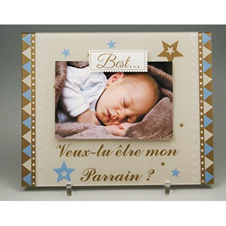 Gravure Events Cadre Photo Aimant - Veux tu être mon Parrain – (Cadeau Parrain Marraine Baptême & Communion)