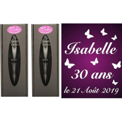 Gravure Events 2 Flûtes à Champagne Gravées en Verre - Âge Personnalisable + Prénom - Modèle Anniversaire Papillons avec 2