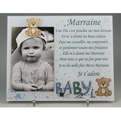 Gravure Events Cadre Photo - modèle Bleu pour Marraine – (Cadeaux originaux pour Parrain Marraine - Baptême, Anniversaire