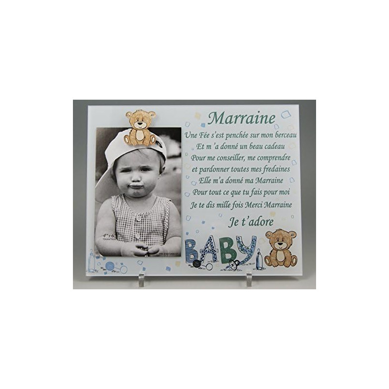 Gravure Events Cadre Photo - modèle Bleu pour Marraine – (Cadeaux originaux pour Parrain Marraine - Baptême, Anniversaire