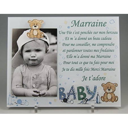 Gravure Events Cadre Photo - modèle Bleu pour Marraine – (Cadeaux originaux pour Parrain Marraine - Baptême, Anniversaire