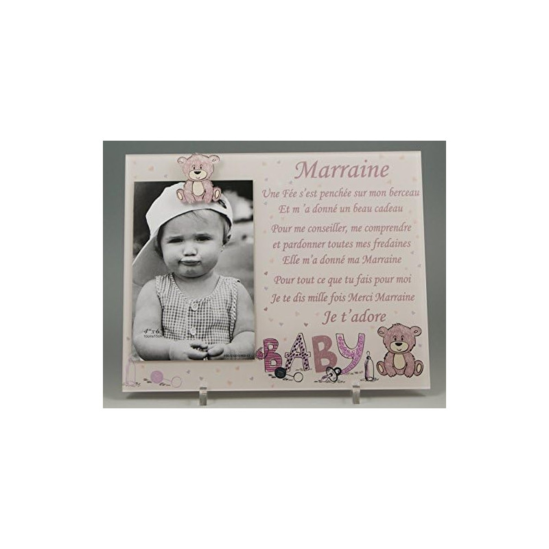Gravure Events Cadre Photo - modèle Rose pour Marraine – (Cadeaux originaux pour Parrain Marraine - Baptême, Anniversaire