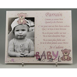 Gravure Events (KdFPrF) Cadre Photo - modèle Rose pour Parrain – (Cadeaux originaux pour Parrain Marraine - Baptême