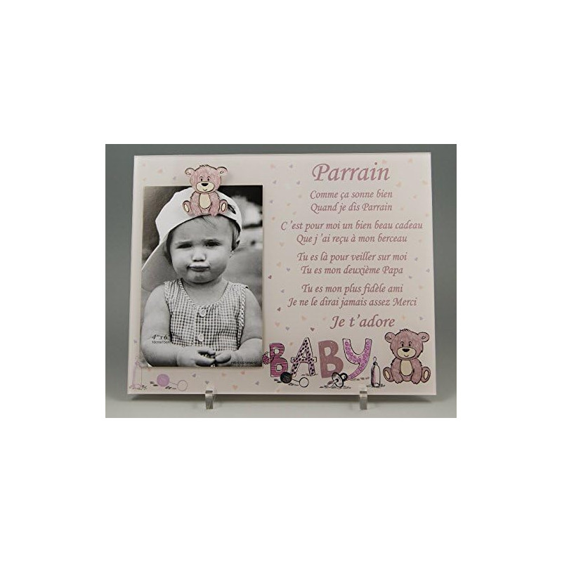 Gravure Events (KdFPrF) Cadre Photo - modèle Rose pour Parrain – (Cadeaux originaux pour Parrain Marraine - Baptême