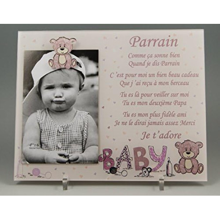 Gravure Events (KdFPrF) Cadre Photo - modèle Rose pour Parrain – (Cadeaux originaux pour Parrain Marraine - Baptême