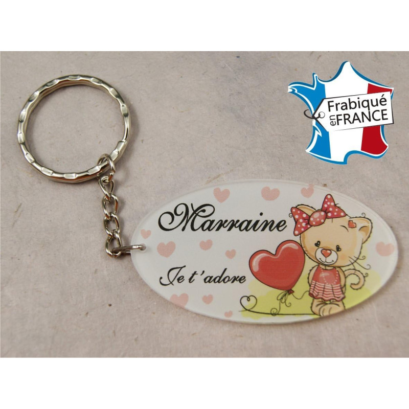 Porte Clef - Marraine je t'adore (Cadeau Parrain Marraine Baptême Communion Noël, annonce et demande Marraine)