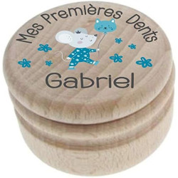 Boite à Dents de Lait en Bois - Personnalisée avec le Prénom de l'Enfant + Texte Personnalisable – Dessin de la Petite Souris