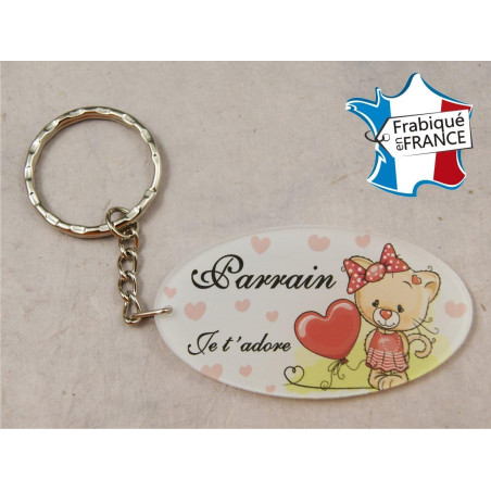 Porte Clef - Parrain je t'adore (Cadeau Parrain Marraine Baptême Communion Noël, annonce et demande Parrain)