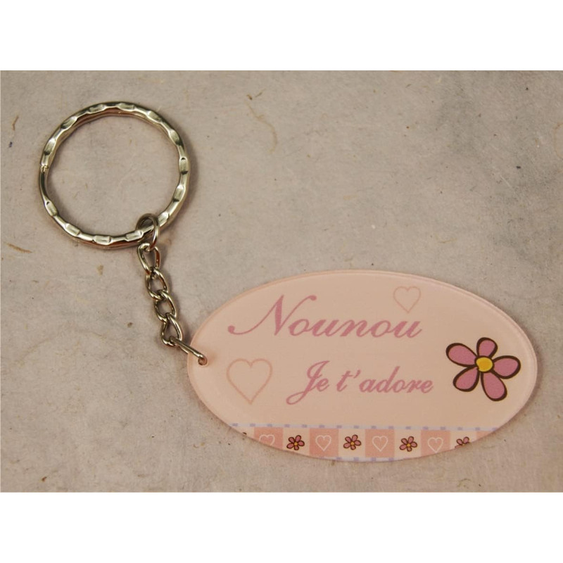 Gravure Events Porte Clef - Nounou je t'adore (Cadeau pour la fête des Nounous, Noël, Anniversaire, fin de contrat, fin d'année