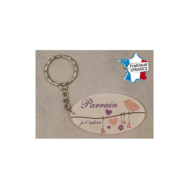 Porte Clef - Parrain je t'adore (Cadeau Parrain Marraine Baptême Communion Noël, annonce et demande Parrain)