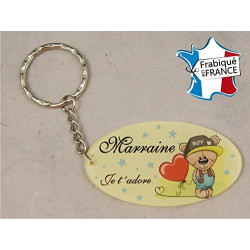 Porte Clef - Marraine je t'adore (Cadeau Parrain Marraine Baptême Communion Noël, annonce et demande Marraine)