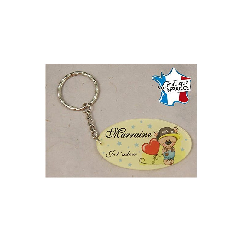 Porte Clef - Marraine je t'adore (Cadeau Parrain Marraine Baptême Communion Noël, annonce et demande Marraine)