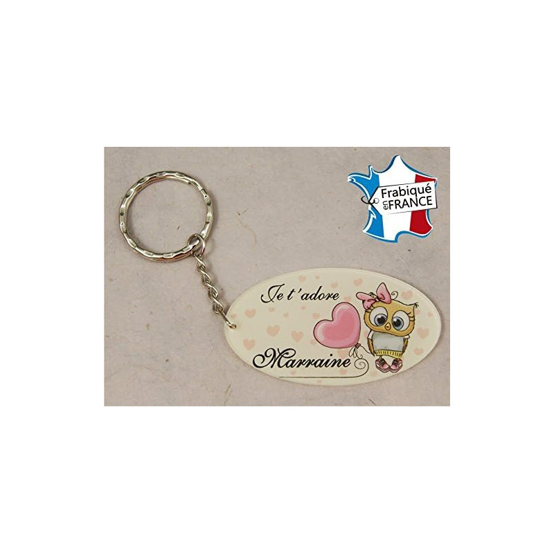 Porte Clef - Marraine je t'adore (Cadeau Parrain Marraine Baptême Communion Noël, annonce et demande Marraine)