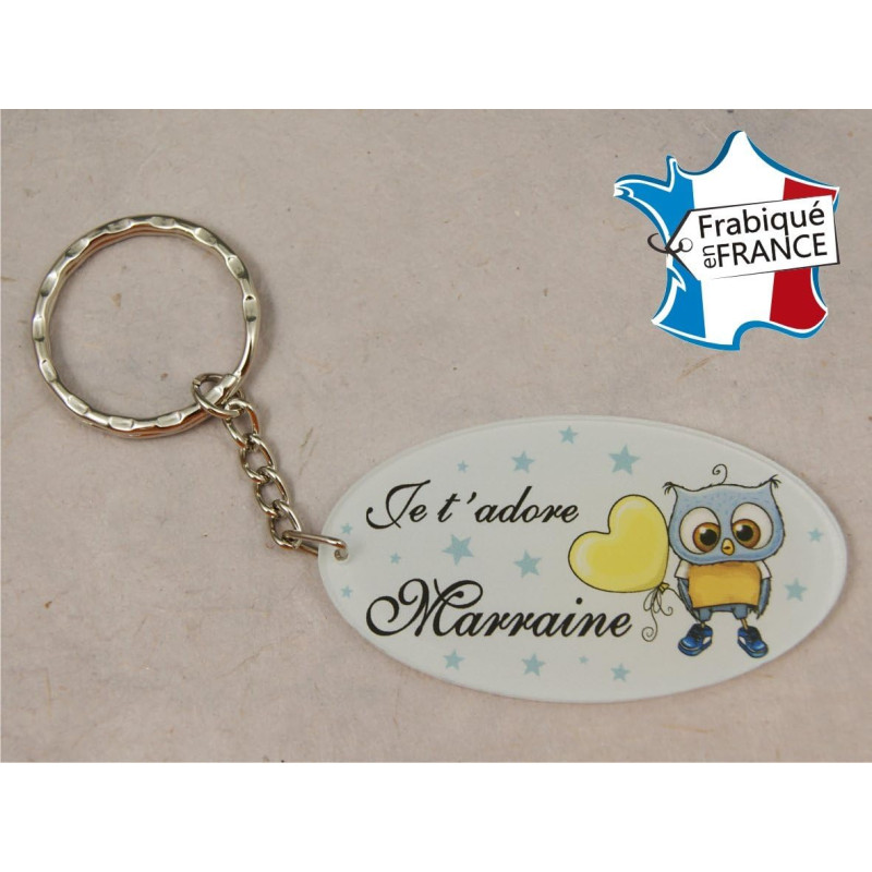 Porte Clef - Marraine je t'adore (Cadeau Parrain Marraine Baptême Communion Noël, annonce et demande Marraine)