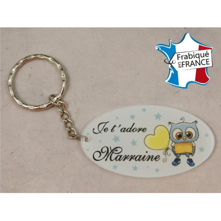 Porte Clef - Marraine je t'adore (Cadeau Parrain Marraine Baptême Communion Noël, annonce et demande Marraine)