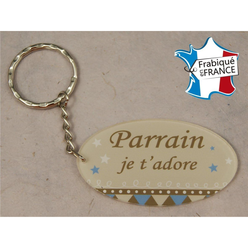 Porte Clef - Parrain je t'adore (Cadeau Parrain Marraine Baptême Communion Noël, annonce et demande Parrain)
