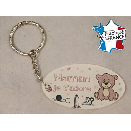 Porte Clef - Maman je t'adore (Cadeau Baptême, fête des mères, anniversaire, Noël …)