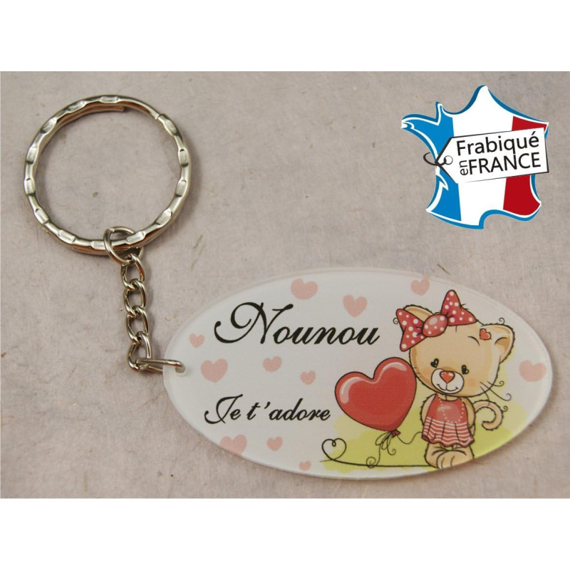 Porte Clef - Nounou je t'adore (Cadeau pour la fête des Nounous, Noël, Anniversaire, fin de contrat, fin d'année scolaire)