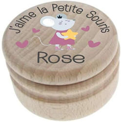 Boite à Dents de Lait en bois - Personnalisée avec le prénom de l'enfant + Texte personnalisable – Dessin de la petite souris