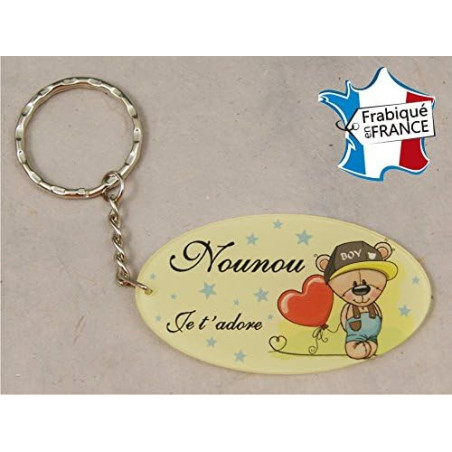 Porte Clef - Nounou je t'adore (Cadeau pour la fête des Nounous, Noël, Anniversaire, fin de contrat, fin d'année scolaire)