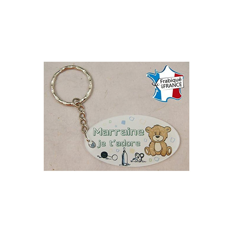 Porte Clef - Marraine je t'adore (Cadeau Parrain Marraine Baptême Communion Noël, annonce et demande Marraine)
