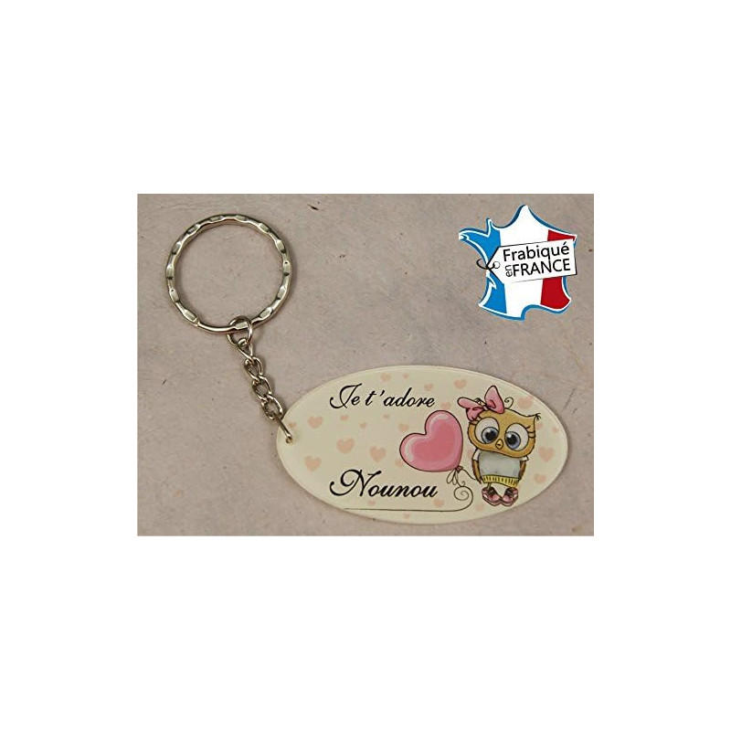 Porte Clef - Nounou je t'adore (Cadeau pour la fête des Nounous, Noël, Anniversaire, fin de contrat, fin d'année scolaire)