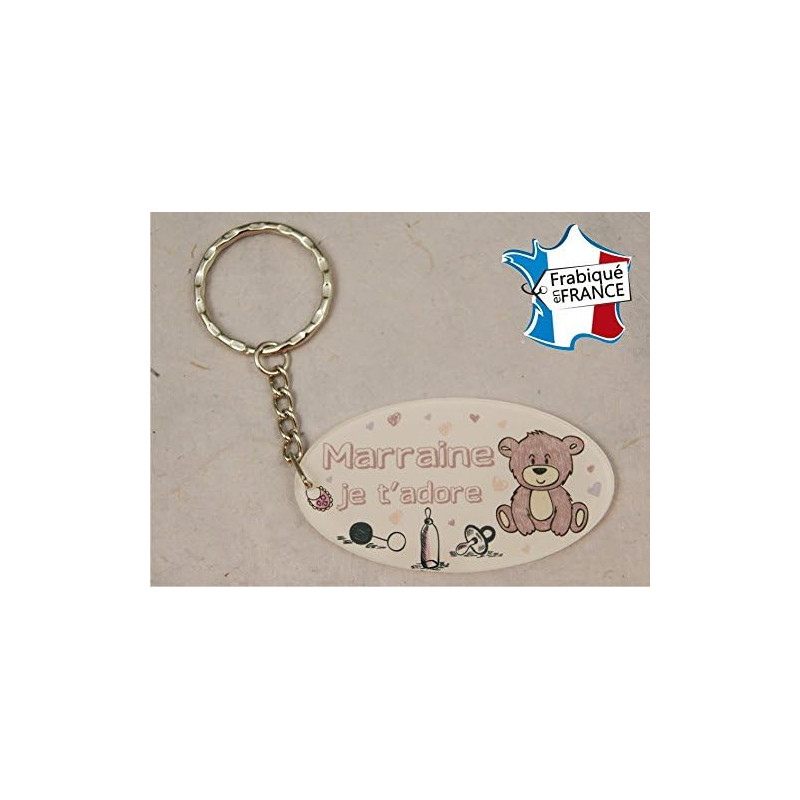 Porte Clef - Marraine je t'adore (Cadeau Parrain Marraine Baptême Communion Noël, annonce et demande Marraine)