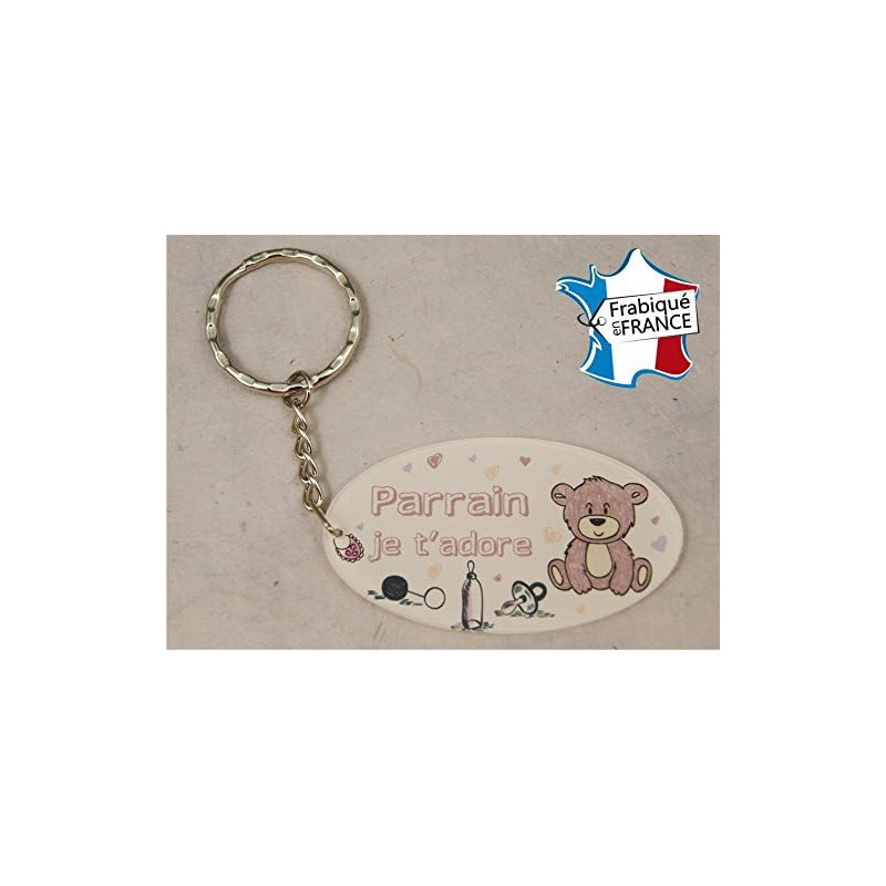 Porte Clef - Parrain je t'adore (Cadeau Parrain Marraine Baptême Communion Noël, annonce et demande Parrain)