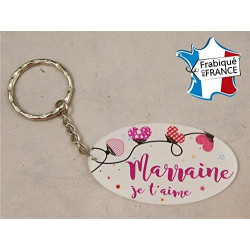 Porte Clef - Marraine je t'aime (Cadeau Parrain Marraine Baptême Communion Noël, annonce et demande Marraine)