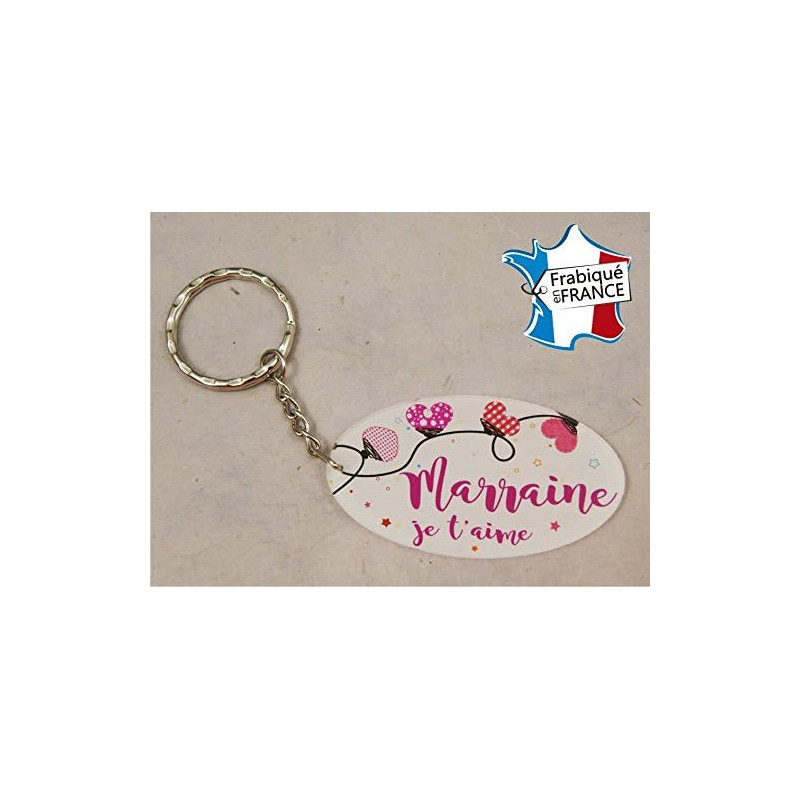Porte Clef - Marraine je t'aime (Cadeau Parrain Marraine Baptême Communion Noël, annonce et demande Marraine)