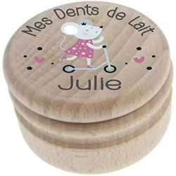 Boite à Dents de Lait en bois - Personnalisée avec le prénom de l'enfant + Texte personnalisable – Dessin de la petite souris