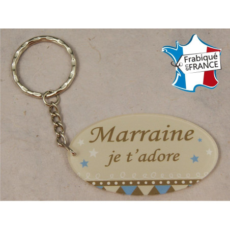 Porte Clef - Marraine je t'adore (Cadeau Parrain Marraine Baptême Communion Noël, annonce et demande Marraine)
