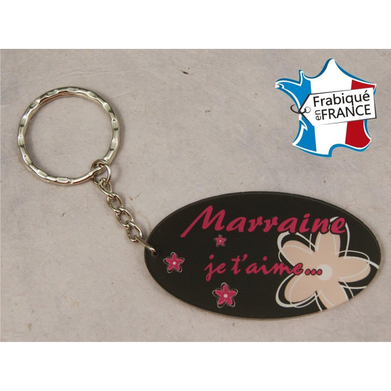Porte Clef - Marraine je t'adore (Cadeau Parrain Marraine Baptême Communion Noël, annonce et demande Marraine)