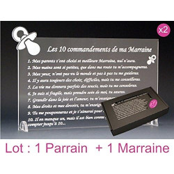 10 Commandements - Tototte texte Baby - Cadeau Baptême & Communion (.Lot PROMOTION : 1 Parrain + 1 Marraine)