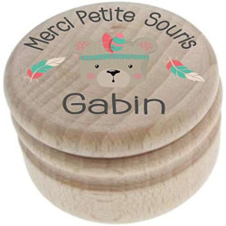 Gravure Events Boîte à Dents de Lait en Bois Personnalisée avec le Prénom de l'Enfant + Texte Personnalisable, Dessin Ourson